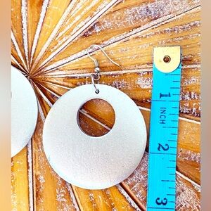 EUC Silver Wooden Hoop Earrings with Silver Tone Hardware